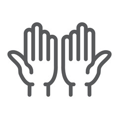 Islamic prayer line icon, islam and religion, prayer hands sign, vector graphics, a linear pattern on a white background, eps 10.