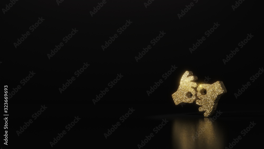Poster science glitter gold glitter symbol of american sign language interpreting 3d rendering on dark blac