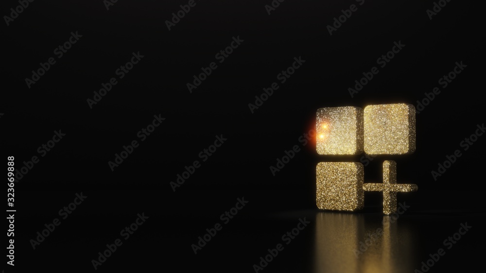 Poster science glitter gold glitter symbol of mobile app 3d rendering on dark black background with blurred