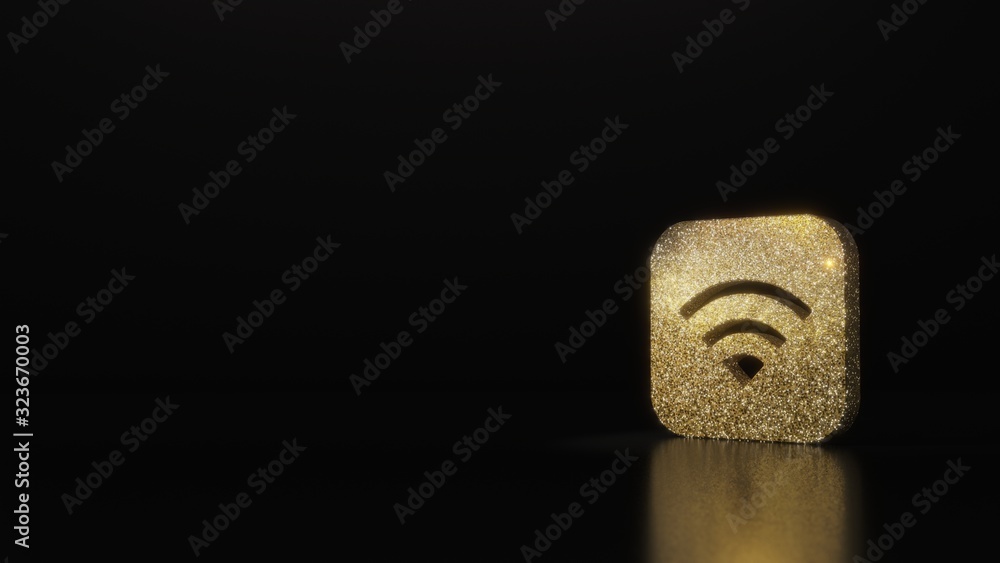 Poster science glitter gold glitter icon of signal app 3d rendering on dark black background with blurred r