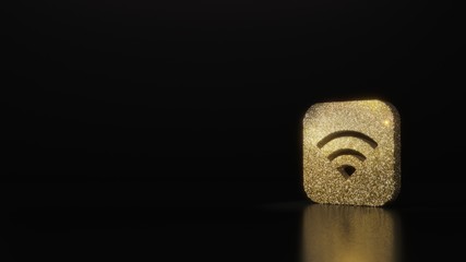 science glitter gold glitter icon of signal app 3D rendering on dark black background with blurred reflection with sparkles