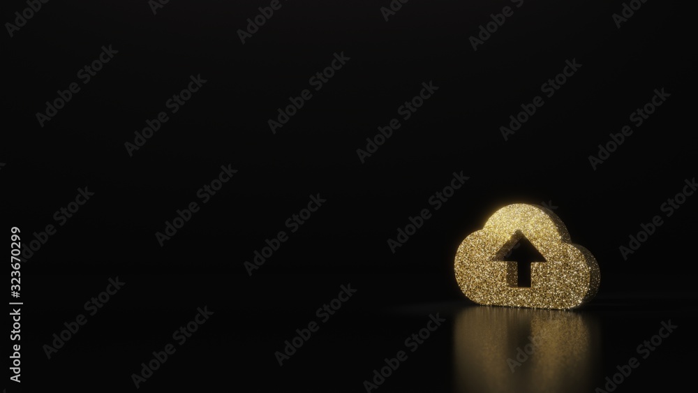 Poster science glitter gold glitter symbol of cloud upload 3d rendering on dark black background with blurr
