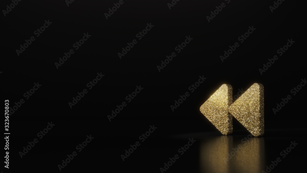 Poster science glitter gold glitter symbol of backward 3d rendering on dark black background with blurred r