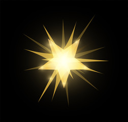 Bright glowing and shining star flares effect isolated on black  background. Vector illustration