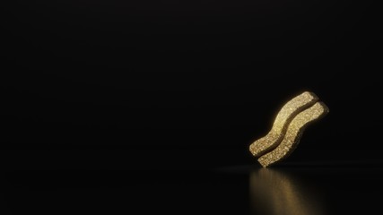 science glitter gold glitter symbol of bacon 3D rendering on dark black background with blurred reflection with sparkles
