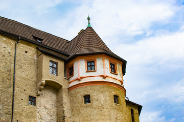 Tower of Loket Castle, a 12th century gothic castle in the small village of Loket, Czech Republic