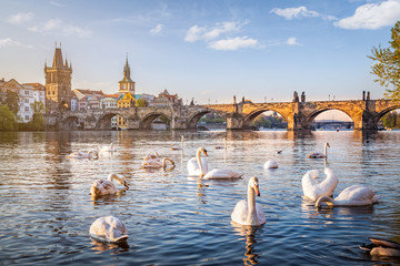 Prague old town with Moldova river and Charles bridge