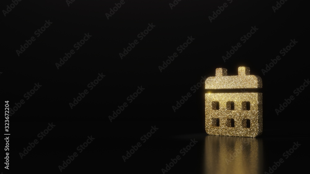 Poster science glitter gold glitter symbol of calendar 3d rendering on dark black background with blurred r