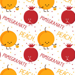 face expression on white color background. pomegranate, peach. vector illustration.