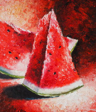 Watermelon - Oil Painting on Canvas - Original Modern Food Art