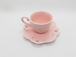 Colorful Cute Beautiful Luxury Pink Tea and Coffee Porcelain Cup Set Design for Kitchen Utensils in White Isolated Background