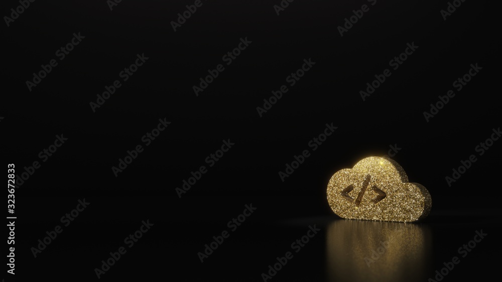 Poster science glitter gold glitter symbol of cloud computing with tag 3d rendering on dark black backgroun