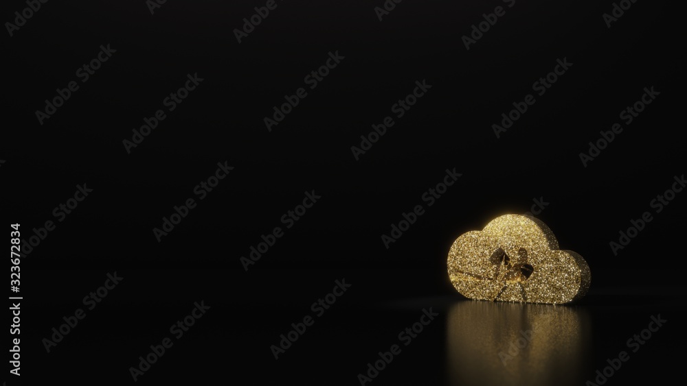 Poster science glitter gold glitter symbol of cloud transfer data 3d rendering on dark black background wit