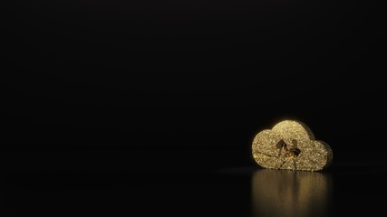 science glitter gold glitter symbol of cloud transfer data 3D rendering on dark black background with blurred reflection with sparkles