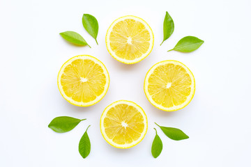 Fresh lemon on white background.