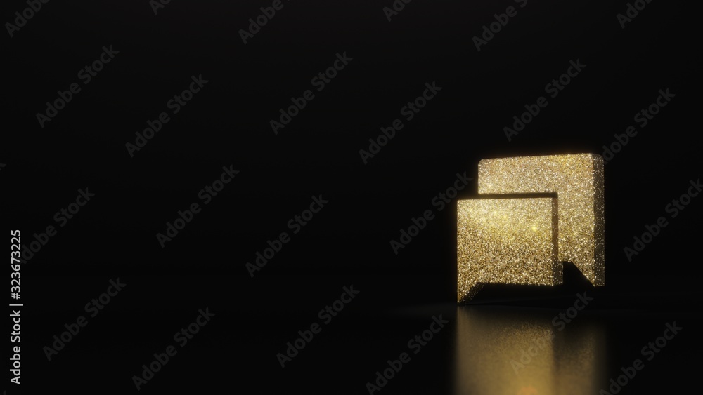 Poster science glitter gold glitter symbol of rectangular chat bubbles 3d rendering on dark black backgroun