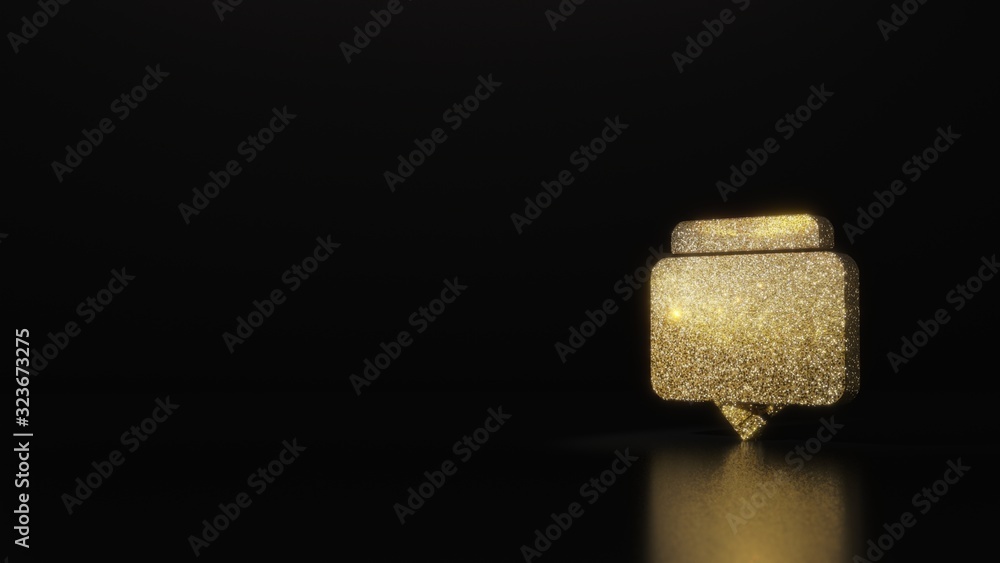 Poster science glitter gold glitter symbol of rectangular chat bubbles 3d rendering on dark black backgroun