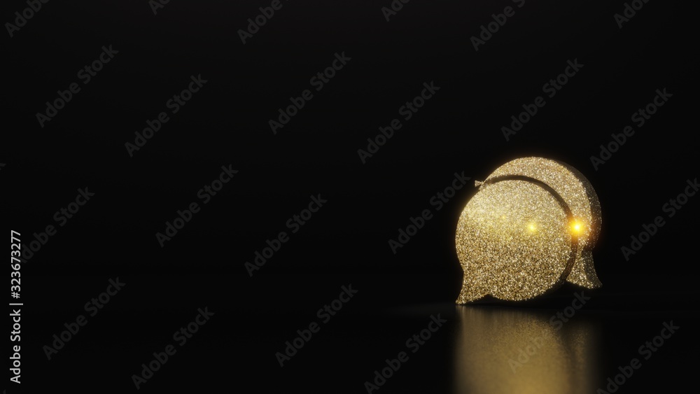 Poster science glitter gold glitter symbol of rounded chat bubbles 3d rendering on dark black background wi