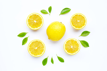 Fresh lemon on white background.