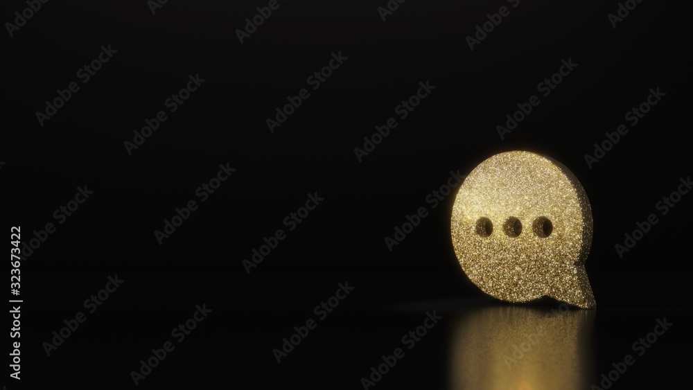 Poster science glitter gold glitter symbol of rounded chat bubble 3d rendering on dark black background wit