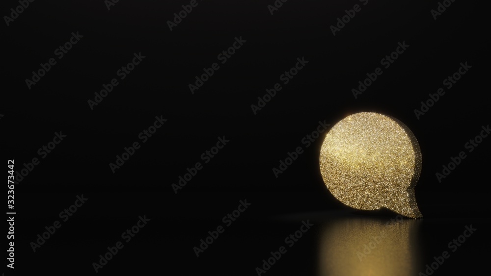 Poster science glitter gold glitter symbol of rounded chat bubble 3d rendering on dark black background wit