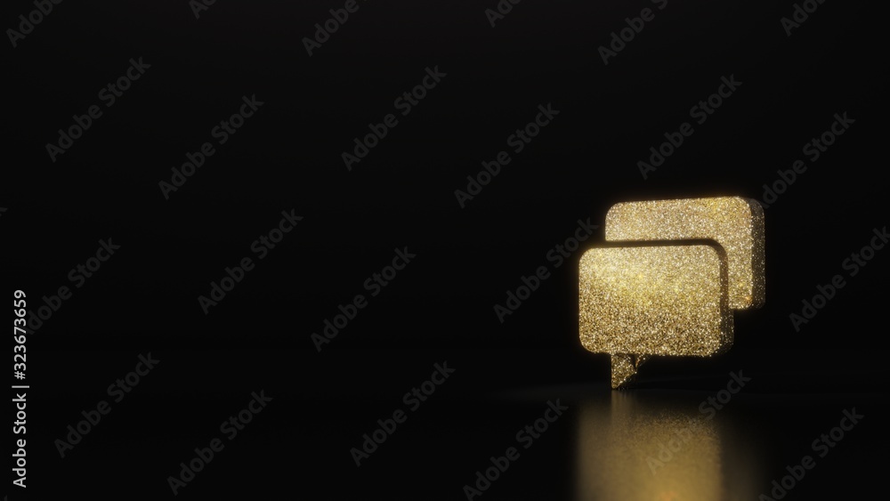 Poster science glitter gold glitter symbol of two rectangular rounded chat bubbles 3d rendering on dark bla
