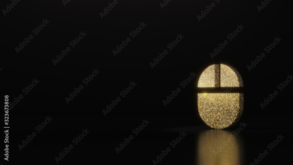 Poster science glitter gold glitter symbol of computer 3d rendering on dark black background with blurred r