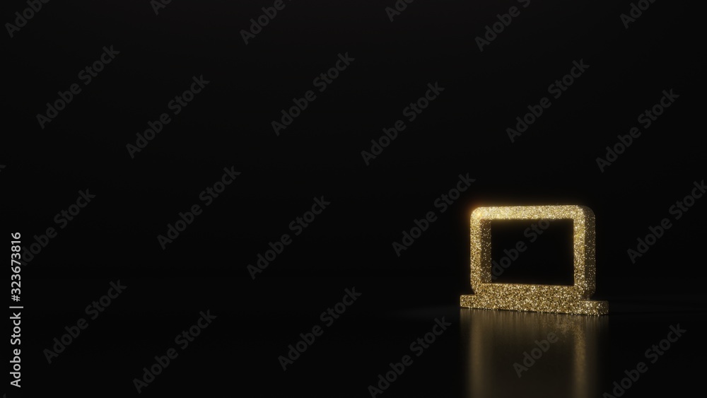 Poster science glitter gold glitter symbol of computer 3d rendering on dark black background with blurred r
