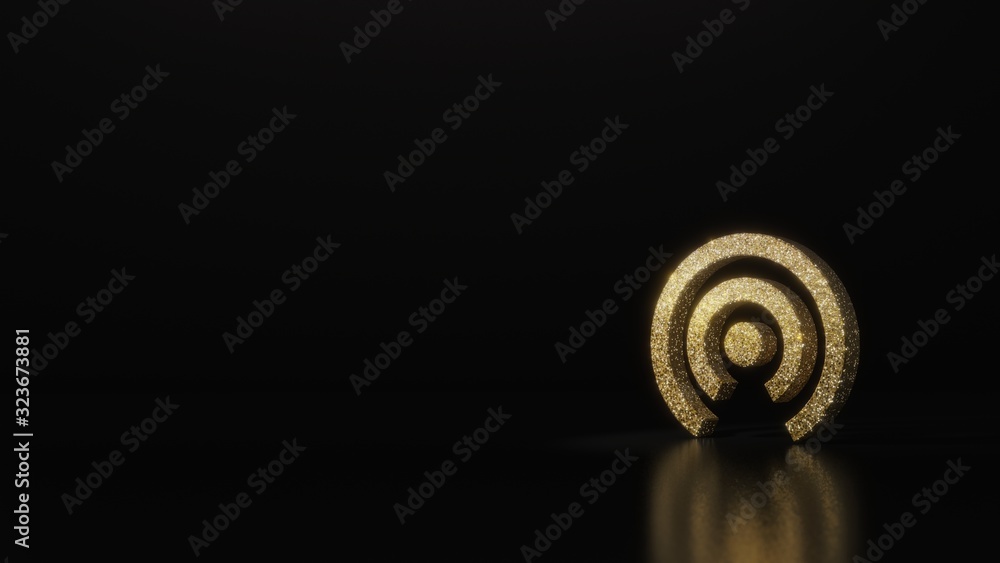 Poster science glitter gold glitter symbol of connection 3d rendering on dark black background with blurred