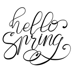 Spring vector lettering Hello Spring on isolated white background