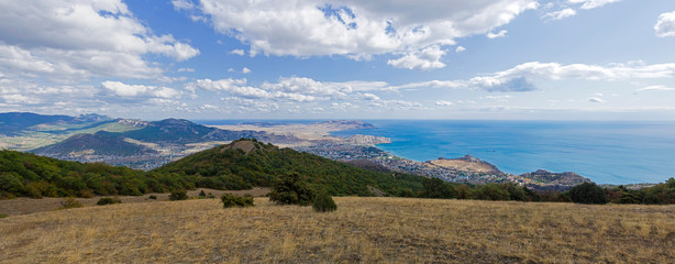 Fototapeta premium View from the top of the mountain to the Black Sea coast, Crimea.