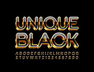 Fototapeta premium Vector Unique Black 3D Font. Luxury Alphabet Letters, Numbers and Symbols. 