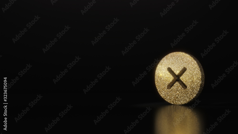 Poster science glitter gold glitter symbol of error 3d rendering on dark black background with blurred refl