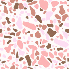 Terrazzo floor covering seamless pattern in pastel pink colors. Vector background