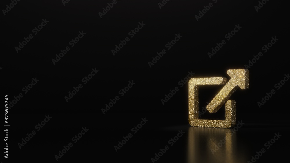 Poster science glitter gold glitter symbol of external link 3d rendering on dark black background with blur
