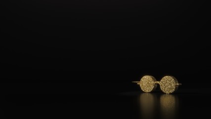 Obraz na płótnie Canvas science glitter gold glitter symbol of eyeglasses 3D rendering on dark black background with blurred reflection with sparkles