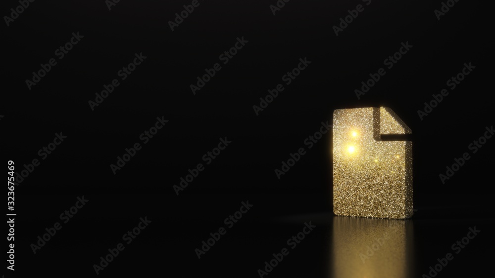 Poster science glitter gold glitter symbol of file 3d rendering on dark black background with blurred refle