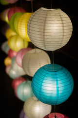 Colorful Festive Paper Lanterns at Night