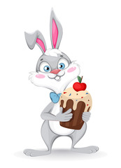 Happy Easter greeting card. Funny cartoon rabbit