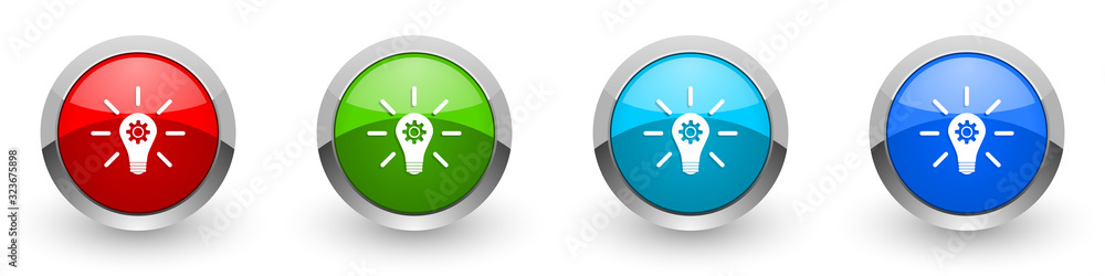 Poster Idea silver metallic glossy icons, solution, bulb, innovation concept set of modern design buttons for web, internet and mobile applications in four colors options isolated on white background
