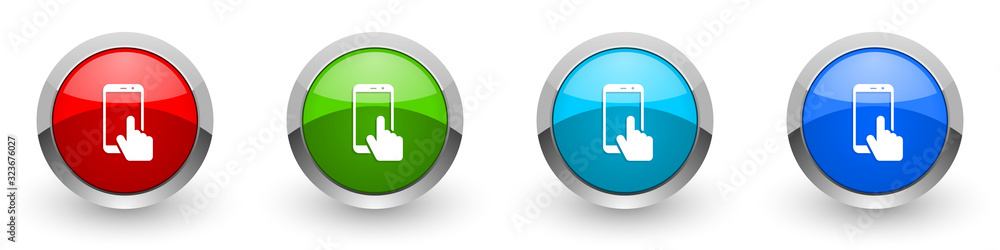 Aufkleber smartphone silver metallic glossy icons, mobile phone concept set of modern design buttons for web, 