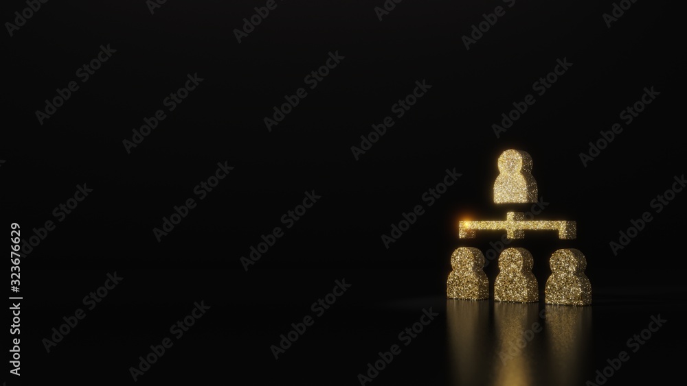 Poster science glitter gold glitter symbol of hierarchical structure 3d rendering on dark black background 