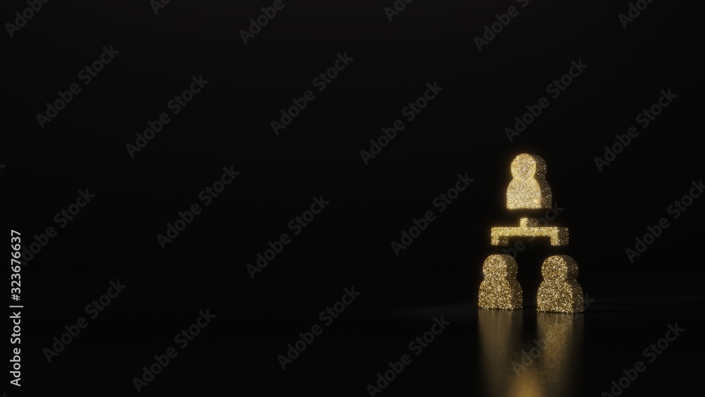 Poster science glitter gold glitter symbol of hierarchical structure 3d rendering on dark black background 