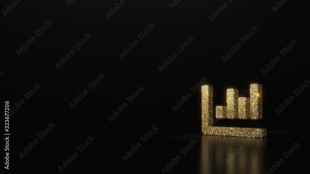 Poster science glitter gold glitter symbol of chart bar 3d rendering on dark black background with blurred 