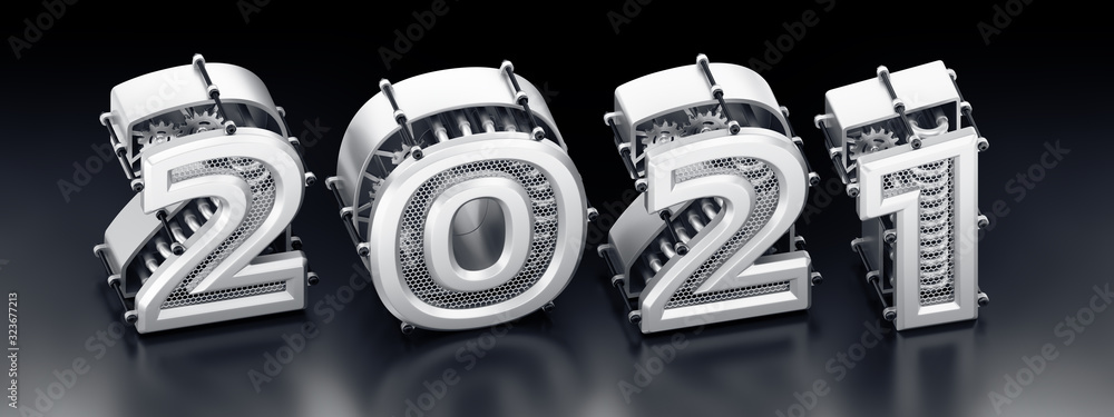 Aufkleber the new technological year of 2021. designed in techno-style a raw of digits composed into the numbe