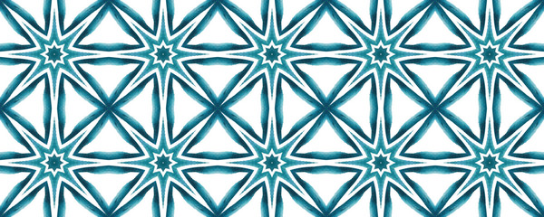 Watercolor geometric  illustration.  Blue seamless grid lines. Simple minimalistic pattern with stars for decor, scrapbooking, fabric, ceramic, napkin print.