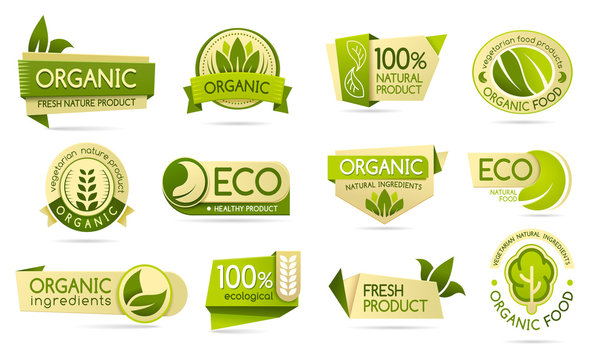 Organic food labels, eco and bio natural products