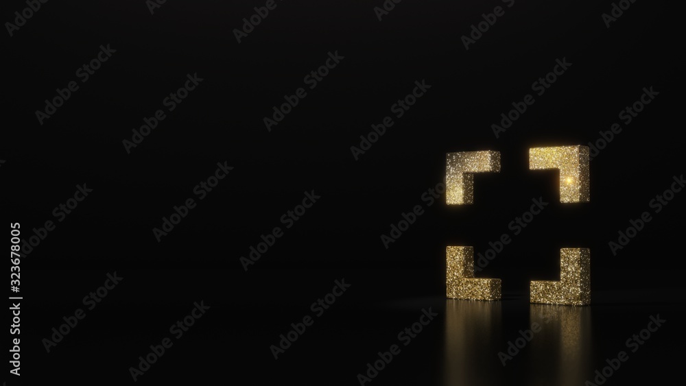 Poster science glitter gold glitter symbol of interface 3d rendering on dark black background with blurred 