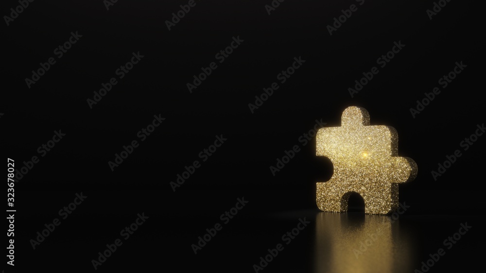 Poster science glitter gold glitter symbol of interface 3d rendering on dark black background with blurred 