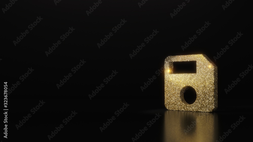 Poster science glitter gold glitter symbol of interface 3d rendering on dark black background with blurred 